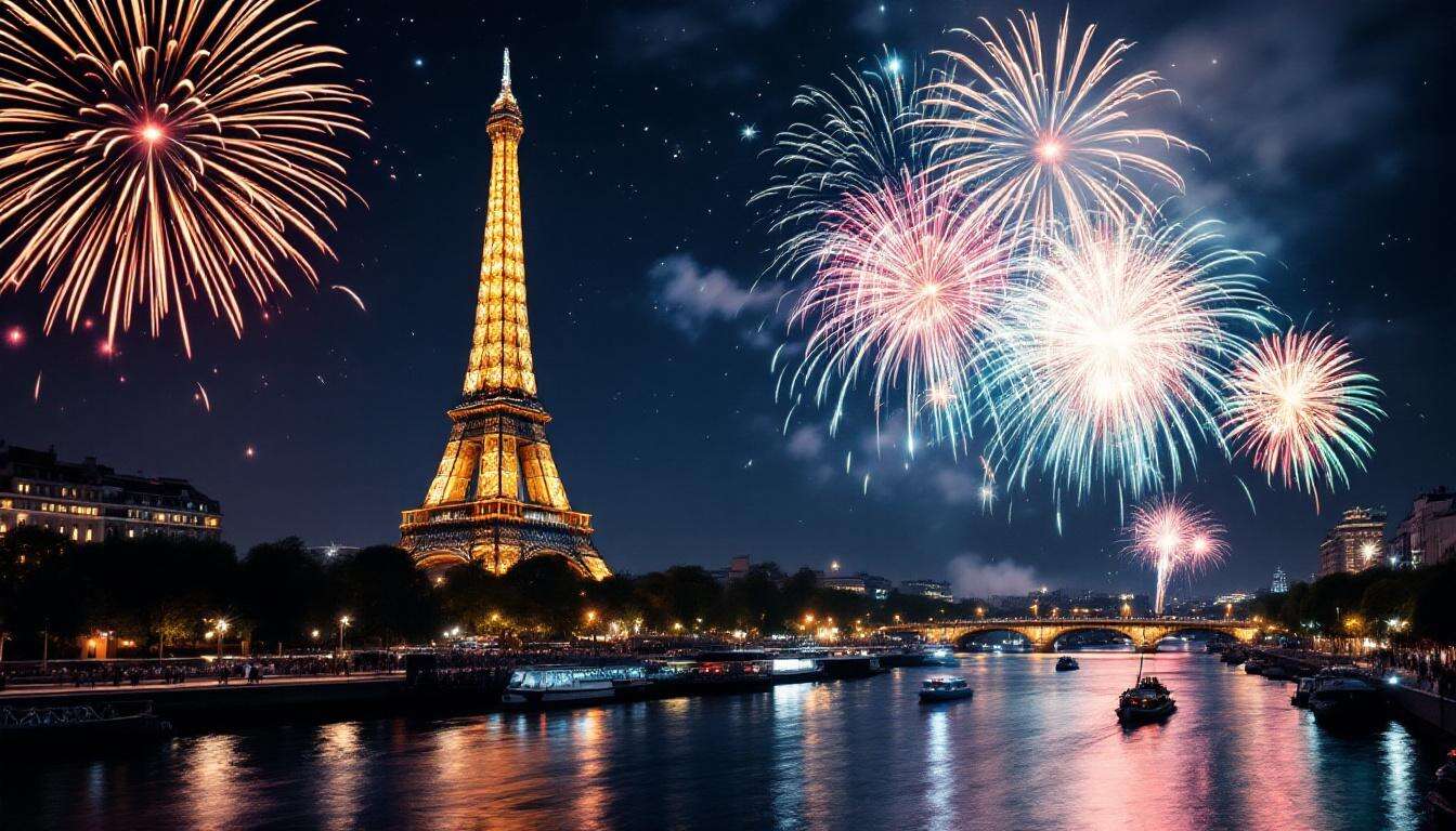 Spectacle lumière et feu d'artifice du Nouvel An à Paris