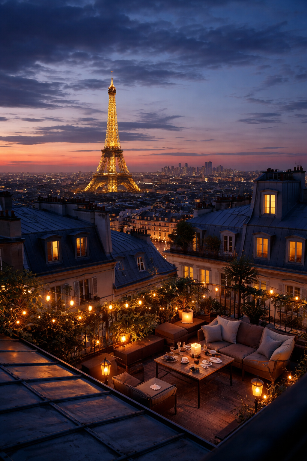 Rooftops à Paris avec vue sur la Tour Eiffel