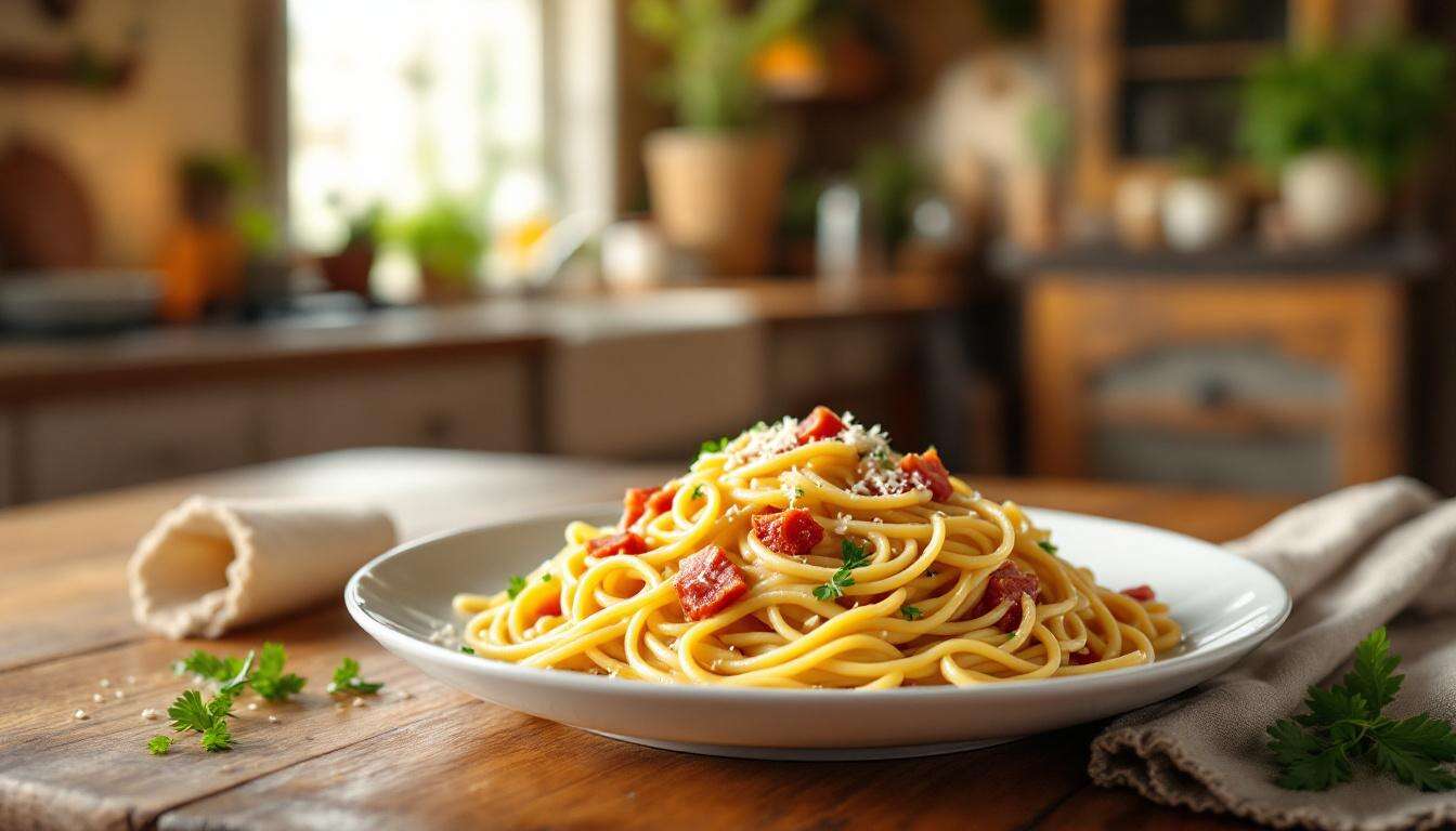 Recette des pâtes à la carbonara de Cyril Lignac